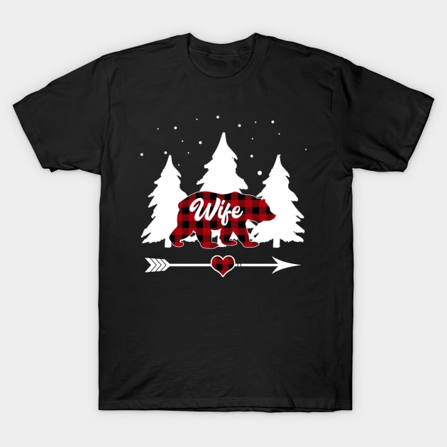 Wife Bear Buffalo Plaid Christmas Matching Family Pajama T-Shirt by Soema